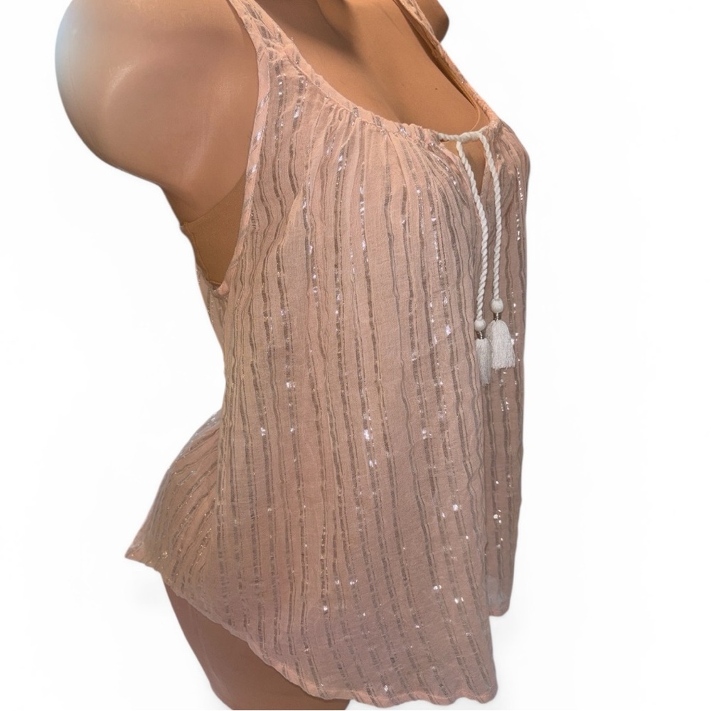 Y2K Abercrombie & Fitch Blush Peach Sheer metallic Tassel Tank